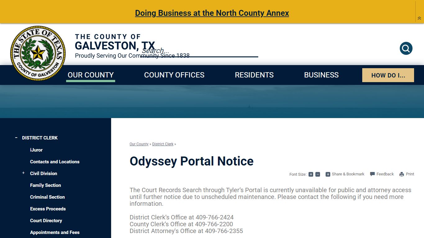 Odyssey Portal Notice | Galveston County, TX